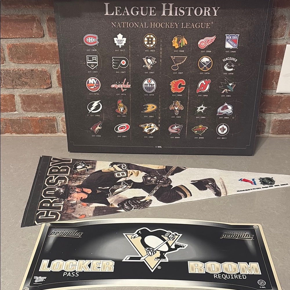 NHL 3 Piece  1. League History Canvas and 2 Penguin Wall Decal